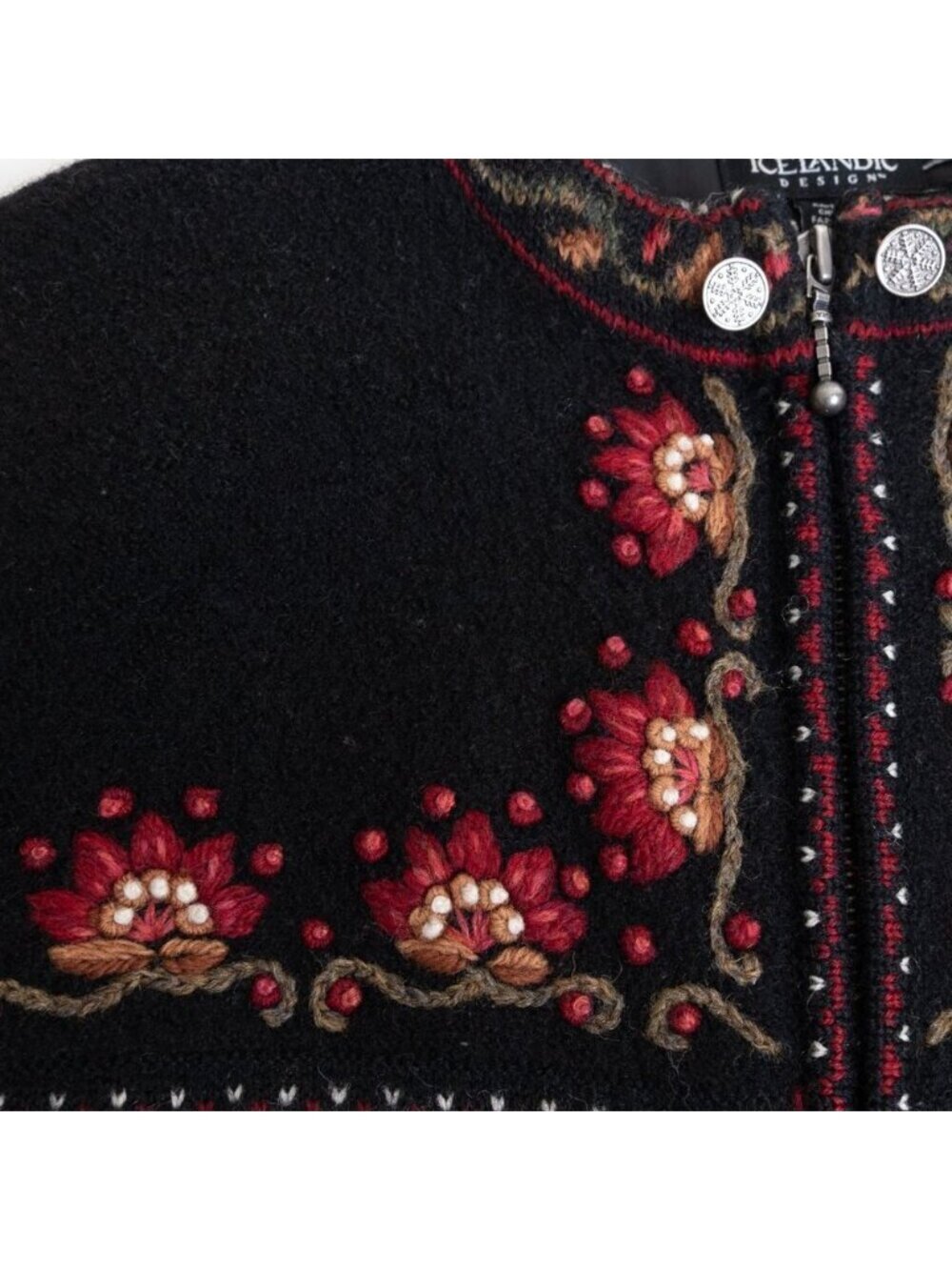 Icelandic Design Wool Cardigan Sweater Nordic Folk Fair Isle Vintage Small - Picture 6 of 16